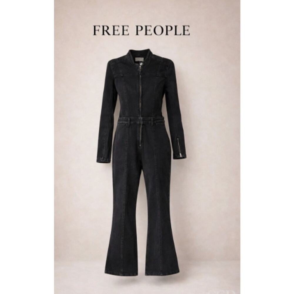 Free People We The Free JADED One-Piece Denim Moto Jumpsuit in Black S NWOT $168 - Picture 4 of 7